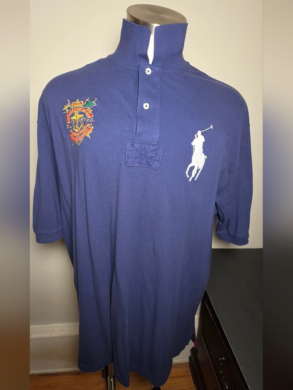 Ralph Lauren Men's Navy Polo Shirt with Crest & Big Pony